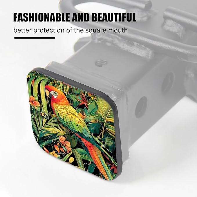 Hitch Cover Fits for 2-Inch Hitch,Illustration of A Tropical Parrot in Foliage Rubber Trailer Hitch Cover Tube Plug Insert,Car Exterior Accessories, Receiver Tube Hitch Plug