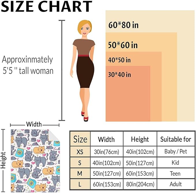 Cat Blanket Gifts - 50"x60" Cute Throw Blanket for Adults Kids - Colorful Soft Plush Throws for Bed, Couch & Travel