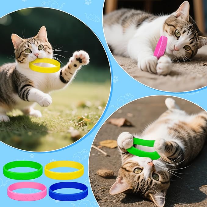 Cat Toys 24 PCS, Rubber Cat Chew Toy, Interactive Cat Toys to Kill Time, Colorful Bracelets Bands for Cat