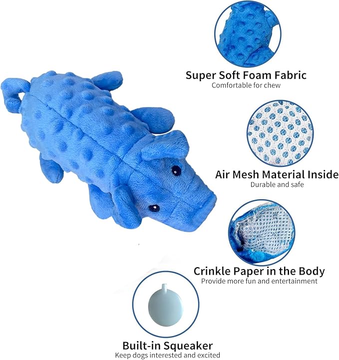 Squeaky Dog Toys Plush Dog Toy with Crinkle Paper Stuffed Durable Dog Chew Toys for Small Middle and Large Dogs Pig Purple