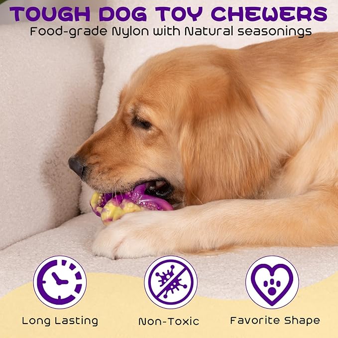 WinTour Dog Chew Toys for Aggressive Chewers 3 Pack, Indestructible Dog Toy to Keep Them Busy, Tough Dog Toys for Aggressive Chewers for Small, Medium and Large Breeds, Beef Flavor, Purple