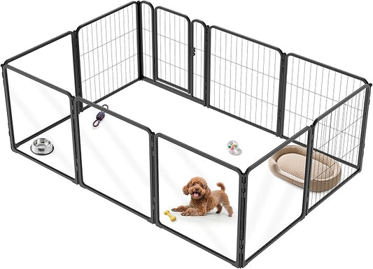 FXW Pawadise Acrylic & Wire Mesh Indoor Dog Playpen, Heavy Duty 24 Inch 10 Panels Metal Dog Pen for Puppy and Small Dogs, Black│Patented