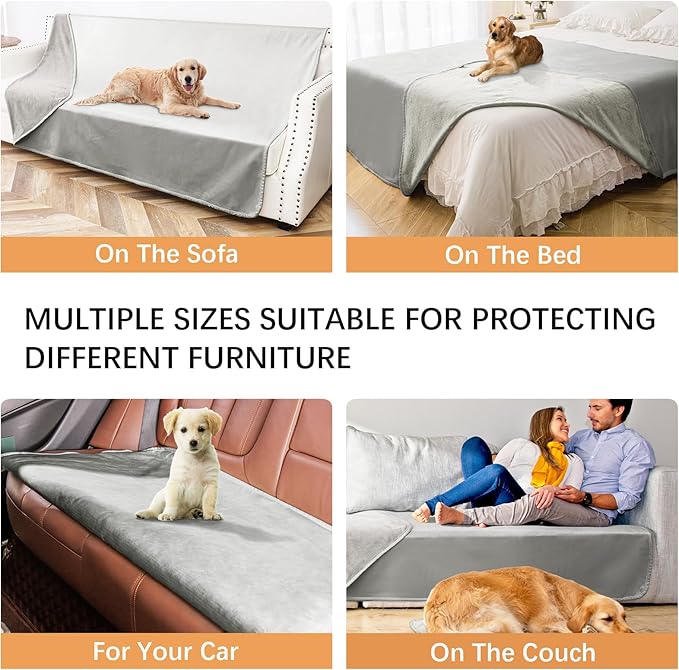 Waterproof Dog Blankets, Washable Pee Proof Pet Blanket for Couch, Soft Reversible Puppy Throw Furniture Protector Cover for Bed Sofa-52"x82",Light Grey+Dark Grey