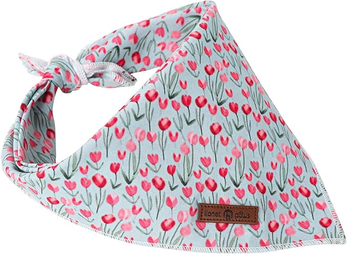 Lionet Paws Cotton Dog Bandanas,Tulips Flower Comfortable Dog Bandana Bibs Scarf Washable Dogs Kerchief,Birthday Scarves for Medium Large Dogs Pets