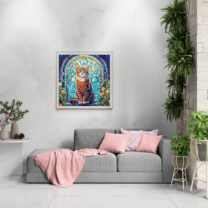 KAAYEE Wooden Puzzles for Adults, Stained Glass Cat 300 Piece Unique Animal Shape Puzzle, Cat Wood Puzzle for Adults, Creative Gifts for Friends/Family, Home Decor(13.4 * 13.3in)