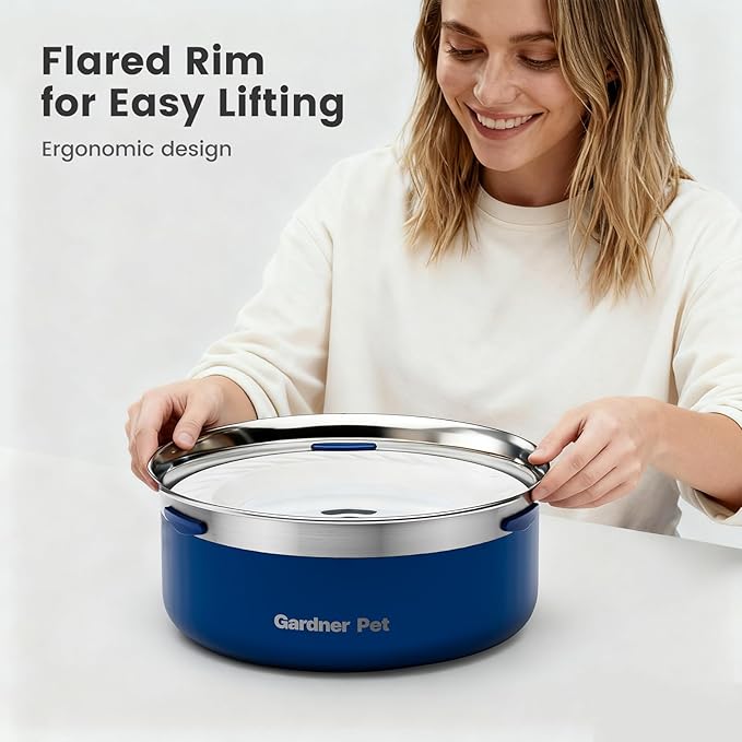 Gardner Pet Slow Water Bowl for Dogs, 2L/68oz Spill-Proof Pet Water Bowl with Floating Disk & Filter Screen, Stainless Steel No-Spill Water Dispenser for Small & Medium Pets