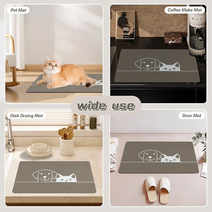 Le courant Dog Cat Food Mat,Rapid Absorbent Pet Feeding Mat,Bone Shaped Dog Placemat Water Bowl Mat with Rubber Backing,No Stains Dog Cat Mats Indoor, Pet Accessories Supplies,Brown-11.8x19.7 in