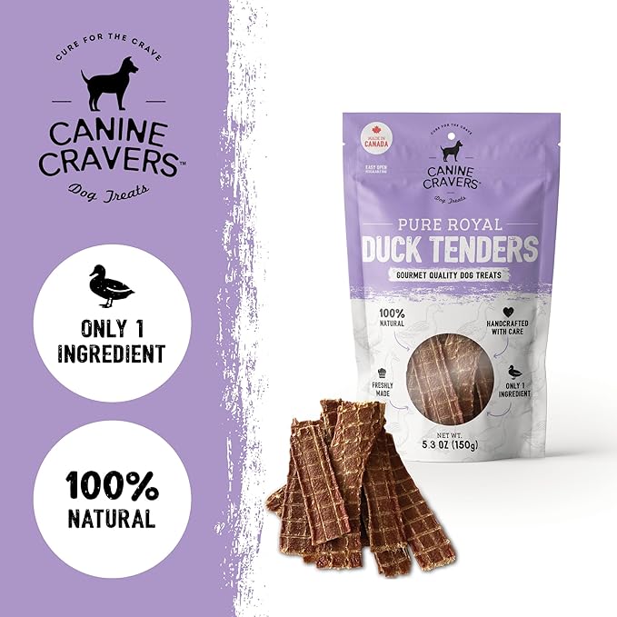 Canine Cravers Single Ingredient Dog Treats – Pure Royal Duck - Human Grade Air Dried Hypoallergenic Pet Food – Grain, Gluten, and Soy Free – 100% All Natural – 5.3 oz (Pack of 2)