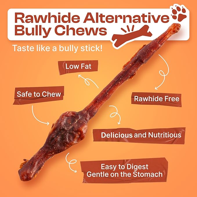 PETPHABET Alternative Bully Sticks Dog Chews - 7'' Digestible Rawhide Free Dog Treats for Medium Large Breed with Sensitive Stomachs, Healthy Snack with Low Odor, Beef Bully Flavor, 10 Count