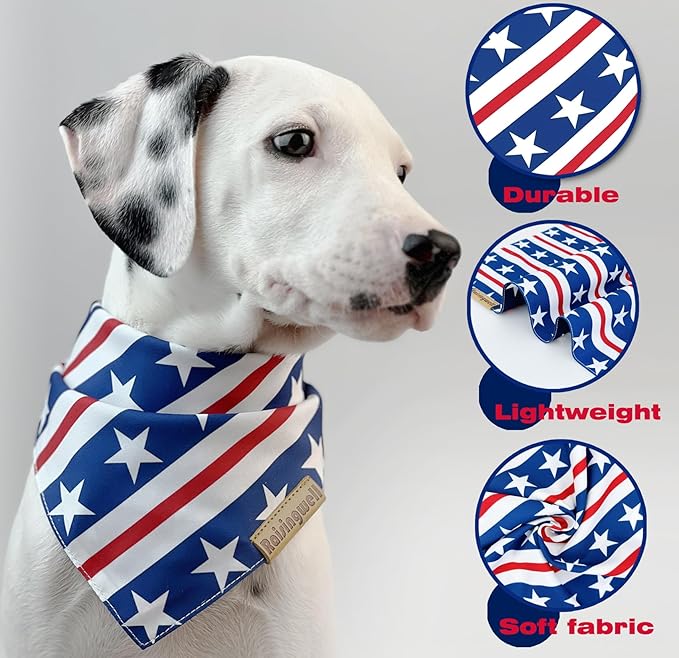 4th of July Dog Bandanas 2 Pack, 4 Pattern Reversible Holiday Bandana for Boy and Girl, Premium Durable Fabric, Summer Triangle Scarf for Medium to Extra Large Breed Dogs (X-Large)