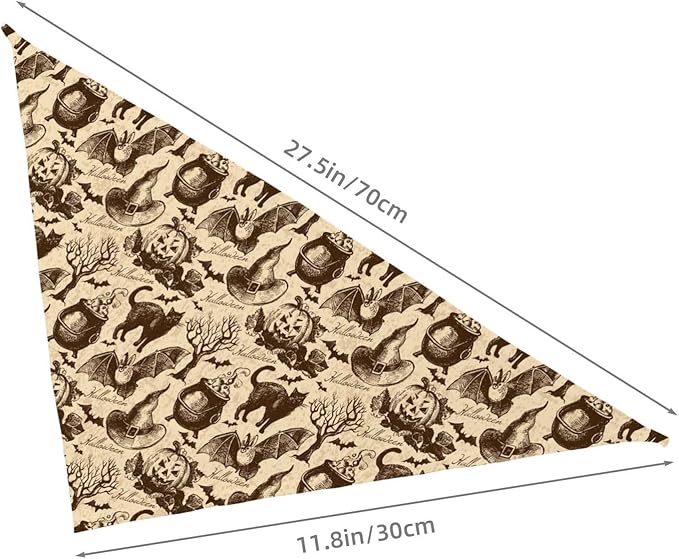 Vintage Halloween Bat Black Cat Witch Pumpkin Dog Bandana Scarf Triangle Bibs Pet Accessories Cat Kerchief