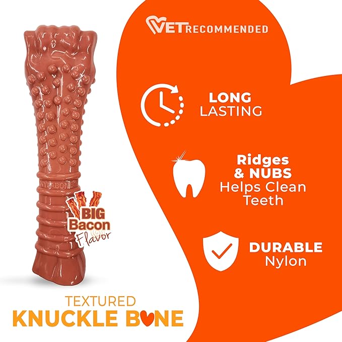Nylabone Textured Knuckle Bone Power Chew Toy for Dogs, Durable & Tough Dog Toys for Aggressive Chewers, Bacon Flavor, X-Large - 50+ lbs, 1 Count