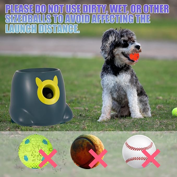 Automatic Ball Launcher for Dogs, Dog Fetch Ball Thrower Launcher, 3 Adjustable Distances, Interactive Pet Self Playing for Small Dogs and Puppies with 10 Balls (2 inches)