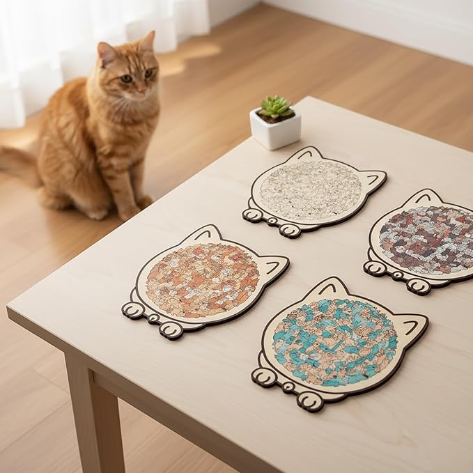 135-Piece Colored Cat Shaped Wooden Jigsaw Puzzle for Adults, Irregular Whimsy Pieces, Home Decor & Creative Gifts for Cat Lovers and Puzzle Enthusiast (Colorful-D)