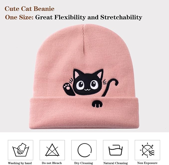 Cat Beanie Hats for Women Cute Cat Lovers Gifts Women's Winter Animal Knitted Hats for Girls