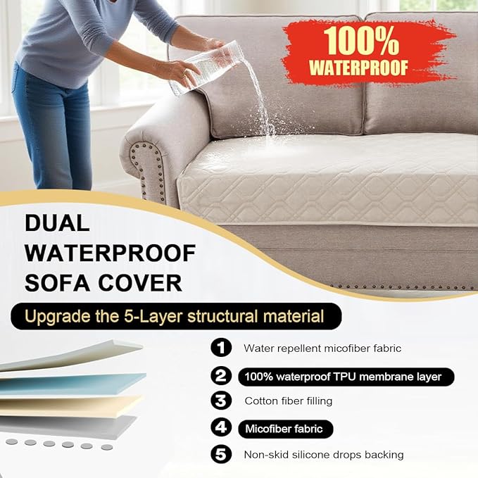 PrinceDeco Waterproof Dog Blanket Pet Bed Cover for Furniture Bed Couch Sofa Loveseat with Anti-Slip Back (32x62 Inch, French Oak)