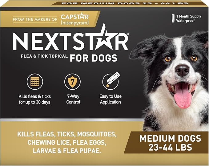 NEXTSTAR Flea and Tick Prevention for Dogs, Repellent, and Control, Fast Acting Waterproof Topical Drops. Medium Dog Tick & Flea Repellent, 1 Month Dose