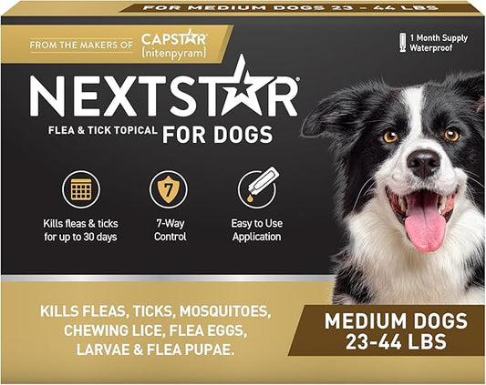 NEXTSTAR Flea and Tick Prevention for Dogs, Repellent, and Control, Fast Acting Waterproof Topical Drops. Medium Dog Tick & Flea Repellent, 1 Month Dose