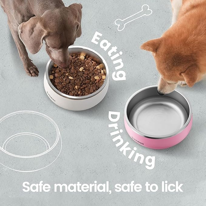 Pawaii Insulated Stainless Steel Dog Bowl with Non-Slip Base & Double Wall Design, ID Tag Included - 68oz Durable Dishwasher Safe Bowl for All Dogs