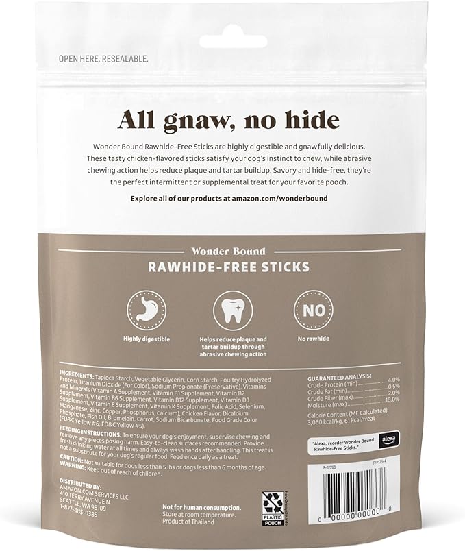 Wonder Bound Chicken Flavor Dog Treat Sticks - 12 Count - Rawhide-Free, Dental Health Chews for Plaque & Tartar Control, Easy Digest, Long-Lasting Snack