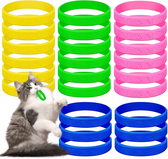 Cat Toys 24 PCS, Rubber Cat Chew Toy, Interactive Cat Toys to Kill Time, Colorful Bracelets Bands for Cat