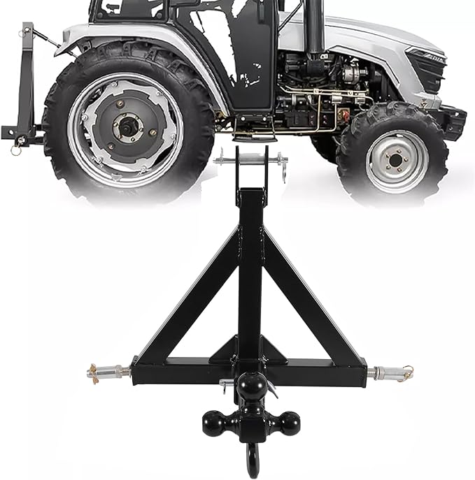 3 Point Trailer Hitch with 2" Receiver and Towing Hook - Heavy Duty Drawbar Adapter for 3 Pt Farm Equipment and Subcompact Trailers, Compatible with Kubota, Yanmar, Kioti, and Cat Tractors