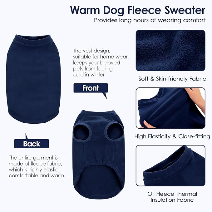 AOFITEE Fleece Dog Sweater, Warm Dog Fleece Vest, Thermal Oli Pullover for Small Dogs, Soft Sweatshirt for Fall Winter, Cozy Sleeveless Dogs Vest Boy Girl for Indoor Outdoor Blue XS