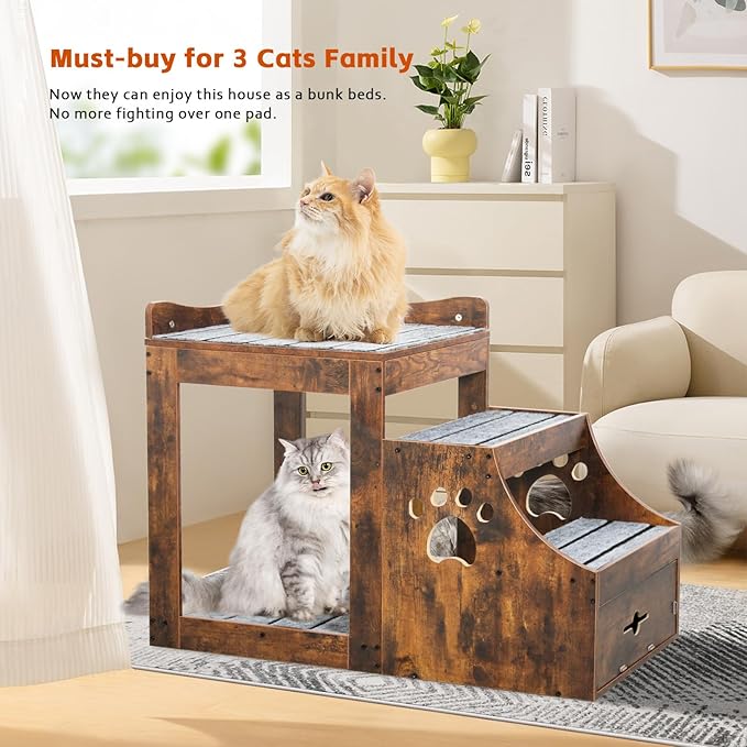 Pet Window Perch with Stairs, Super Large Pet Bunk Bed for Cats, Multi-Level Pet Seat Platform with Mats, Pet Bed Couch with Drawers for Bedside(Large)