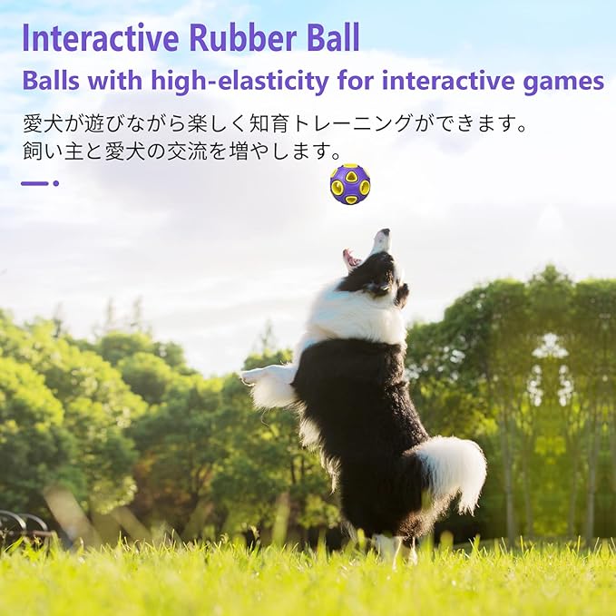 SCHITEC Dog Balls with Bell Sound, [2 Pack] Rubber Bouncy Fetch Ball for Medium Large Dogs, 3” Interactive Pet Chew Toys