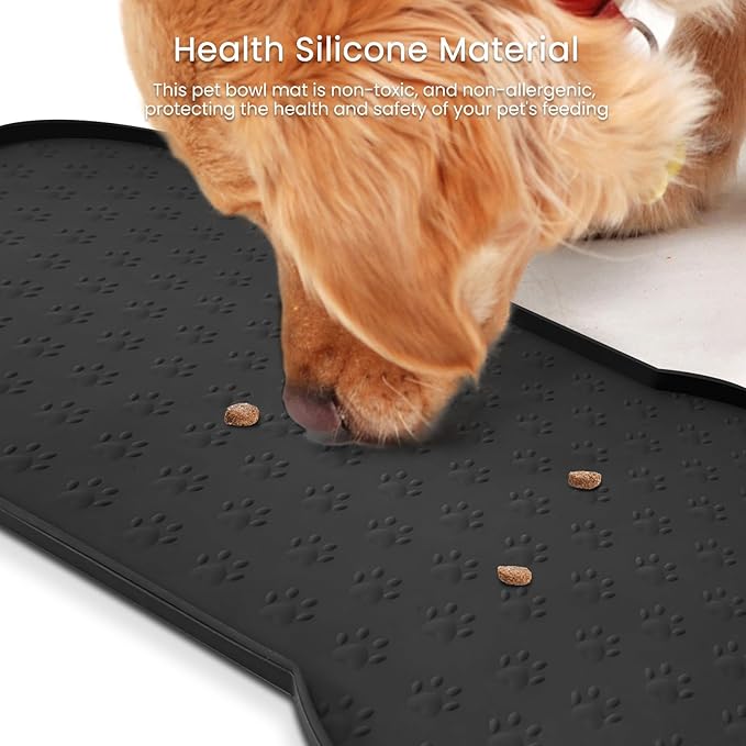 Dog Food Mat Anti-Slip Silicone Dog Bowl Mat Thicker Pet Placemat Waterproof Cat Feeder Pad with Raised Edge Puppy Kitten Feeding Mats Suitable Small Medium-Sized Dogs Cats Eating Tray