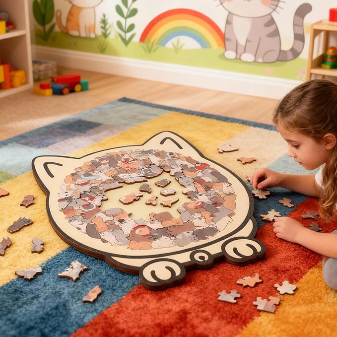135-Piece Cat Shaped Wooden Jigsaw Puzzle, Wooden Cat Puzzle