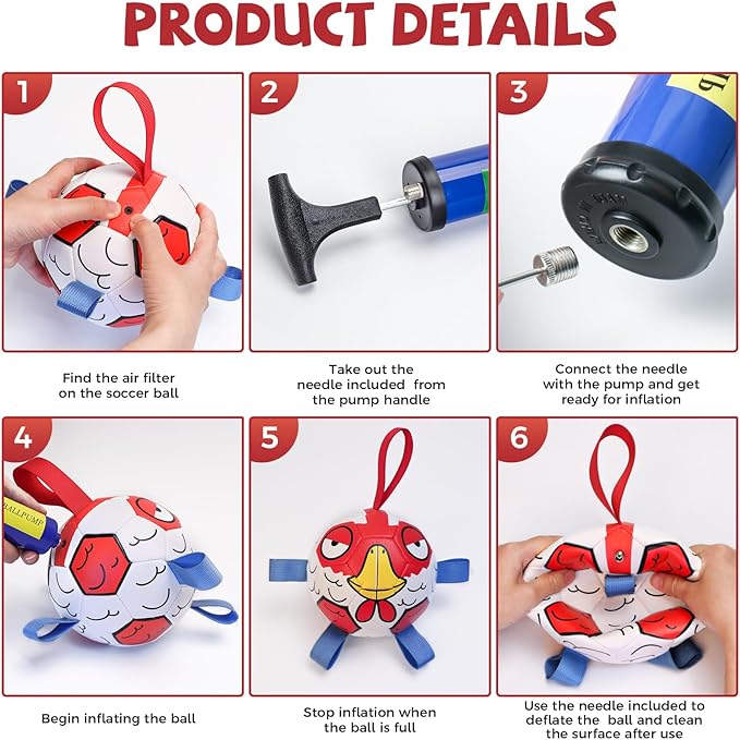 QDAN Chicken Dog Toys Soccer Ball with Straps, Interactive Dog Toys for Tug of War, Puppy Birthday Gifts, Tug Toy, Dogs Water Toy, Durable Dogs Balls for Dog（8 Inch）