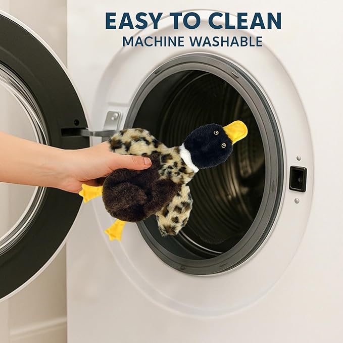 Duck Dog Squeaky Toy for Aggressive Chewers - No Stuffing Durable Plush with 4 Squeakers & Crinkle Wings, Chew Proof Puppy Toys for Small Medium Large Dogs (Black & Brown)