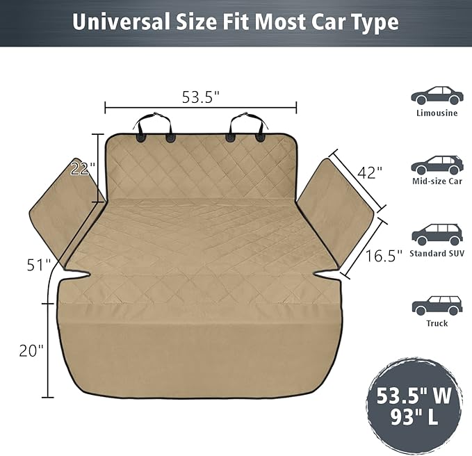 Veckle Cargo Liner, SUV Cargo Cover for Dogs with Side Flaps Hammock Water Resistant Nonslip Dog Seat Cover Area Protector Scratchproof for SUVs Sedans Vans