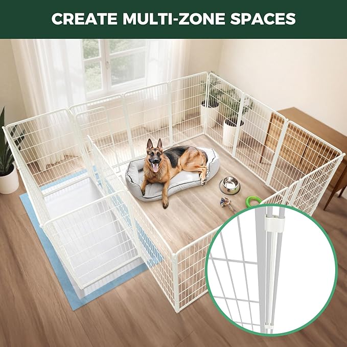 FXW Homeplus Unleashed Indoor Dog Playpen - Stress-Free and Safe Play, Heavy Duty 45 Inch 16 Panels Dog Pen with Connectors (Pack of 2) for Large Dogs, White│Patented