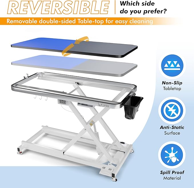 KANIS Professional Electric Dog Grooming Table - Heavy Duty, Height Adjustable Pet Grooming Table w/Leveling Wheels, Grooming Arm, Anti Slip Tabletop & Tool Organizer/Dog Grooming Station (60", WHITE)