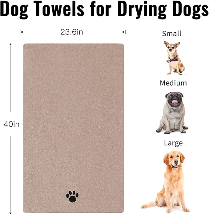 3 Pack Microfiber Dog Towels for Drying Dogs, Super Absorbent and Soft Pet Grooming Towel, 40 Inch X 23.6 Inch, Perfect Dog Drying Towels for Large, Medium or Small Dogs, Camel