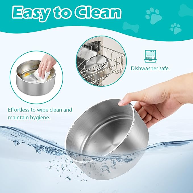 LIANLAI Stainless Steel Dog Bowls, Rust-Resistant Pet Bowls, Non Slip Dog Water Bowl, Versatile Feeding Bowls（64 oz