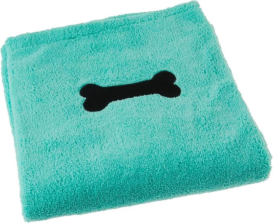 Bone Dry Pet Grooming Towel Collection Absorbent Microfiber X-Large, 41x23.5, Embroidered Green (Pack of 12)