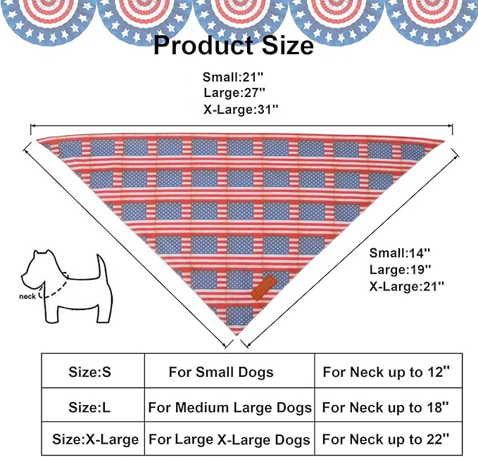 PTDECOR American Flag Dog Bandana Flag Stars Patterns, Patriotic Pet Scarf Reversible Triangle 4th of July Bandanas for Large X-Large Dogs Pets (X-Large)