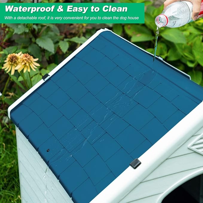 FDW Dog House Indoor Outdoor Durable Ventilate Waterproof Pet Plastic Dog House for Small Medium Large Dogs Insulated Puppy Shelter Kennel Crate with Air Vents and Elevated Floor