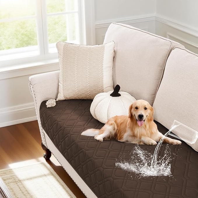 PrinceDeco Waterproof Dog Blanket Pet Bed Cover for Furniture Bed Couch Sofa Loveseat with Anti-Slip Back (32x62 Inch, Brown)