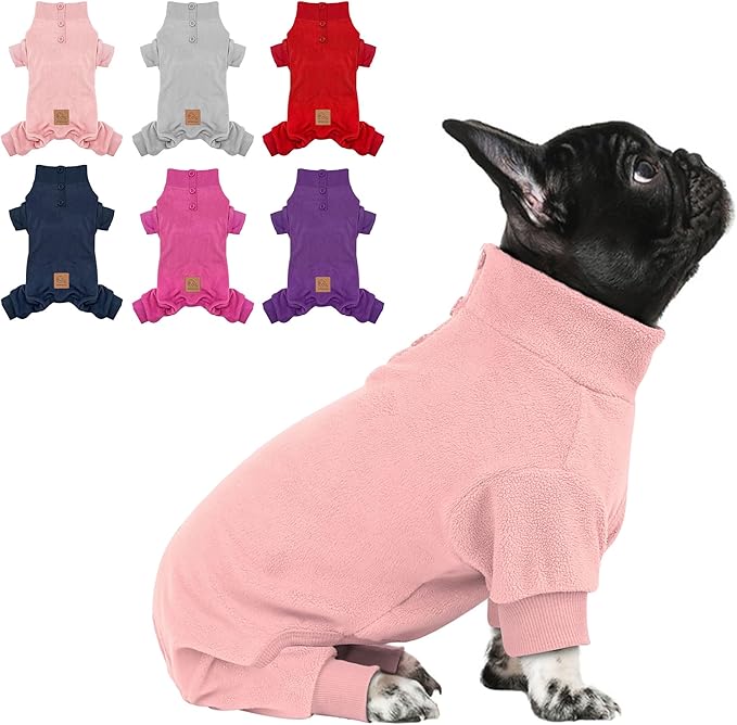 cyeollo Fleece Dog Pajamas Warm Dog Winter Coat Thermal Soft Pjs Small Dogs Onesie Stretchy Jumpsuit Doggie Pet Clothes Outfits Cat Apparel, Pink S