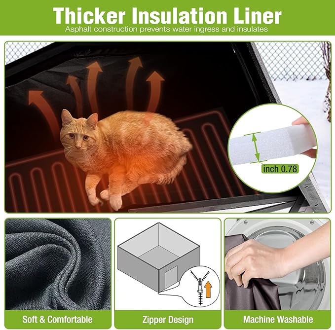 GUTINNEEN Heated Cat House for Outside Large Insulated Cat House Outdoor Weatherproof Feral Cat Shelter with Heated Pad, Insulated All-Round Thermal Liner, Chewproof Cable for Multiple Cats in Winter