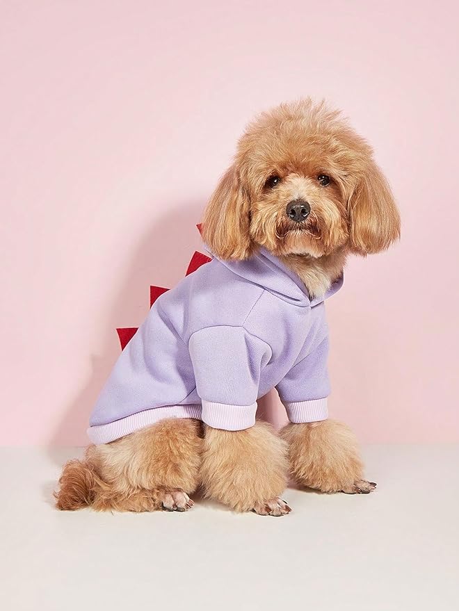 QWINEE Dinosaur Dog Hoodie Dog Warm Jacket Christmas Halloween Dog Costume Dog Clothes for Puppy Kitten Small Medium Dogs Cats Solid Purple XS