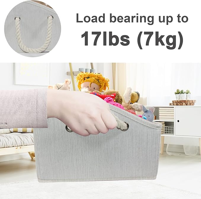 Trapezoid Fabric Dog Toy Basket with Rope Handle - Storage Organizer for Pet Toys - Personalizable - Beige