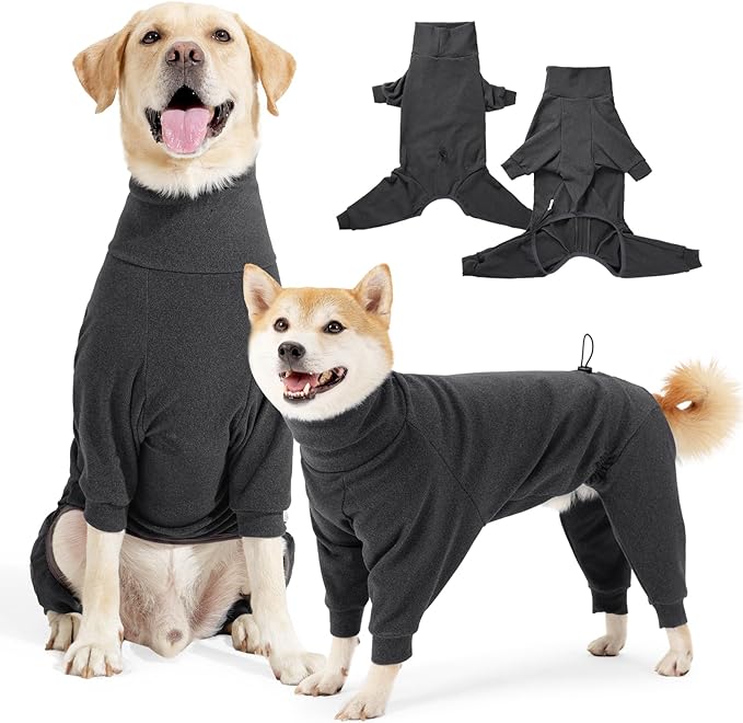 Warm Fleece Dog Sweater with Turtleneck & Leash Hole, Long Sleeve Winter Pullover Jumpsuit for Small Dogs – Cold Weather Indoor/Outdoor Apparel (Dark Gray, X-Large)