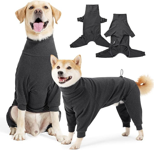 Warm Fleece Dog Sweater with Turtleneck & Leash Hole, Long Sleeve Winter Pullover Jumpsuit for Medium Dogs – Cold Weather Indoor/Outdoor Apparel (Dark Gray, Medium)