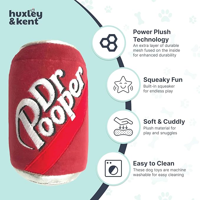 Huxley & Kent Funny Dog Toy w/Squeaker – Power Plush Squeaky Dog Toys for Small, Medium & Large Dogs – Soft Stuffed Animal for Indoor Play & Fetch - Dr Pooper, Large
