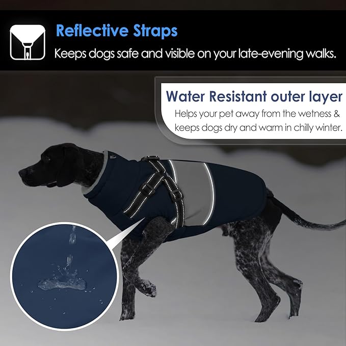 AOFITEE Dog Coat, Large Dog Jacket, Dogs Coat with Harness Built in, Reflective Waterproof Dogs Jackets Winter with Furry Collar, Warm Polar Fleece Pet Sweater Snowsuit for Doberman, Great Dane, XXL